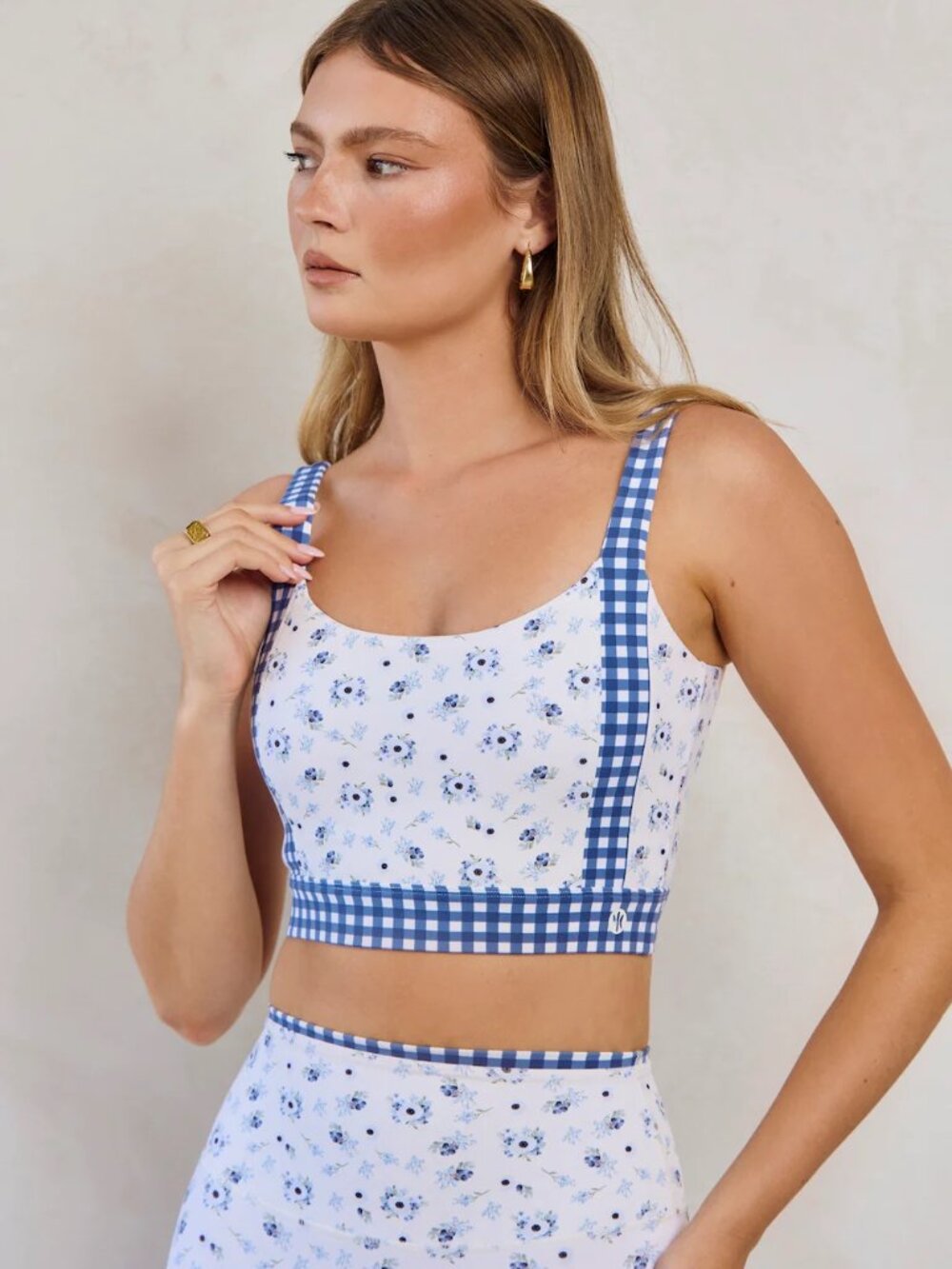 Astoria LUXE BALANCE Colorblock Sports Bra in Blueberry Gingham